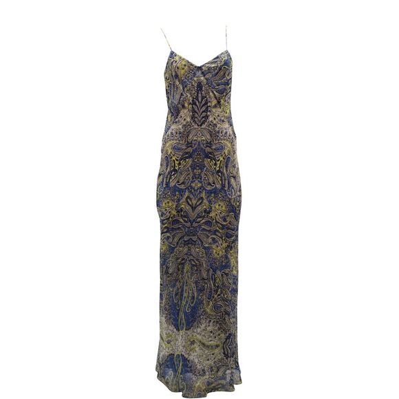 Vince Paisley Print Thin Strap Maxi Dress in Multicolor Silk